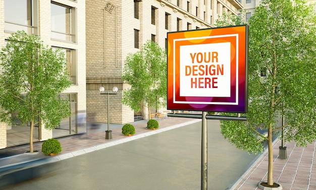 PSD vierkante reclame op lantaarnpaal 3d-rendering mockup