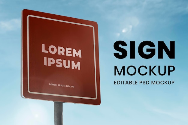 Vierkante straatnaambord mockup psd onder blauwe hemel