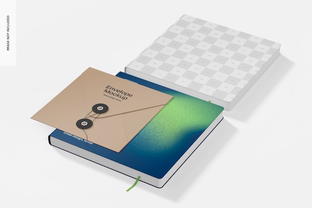 PSD vierkante string envelope met notebooks mockup