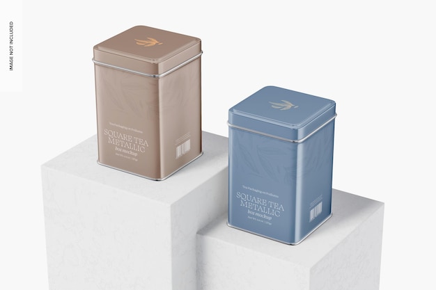 Vierkante thee metalen dozen mockup, perspectief