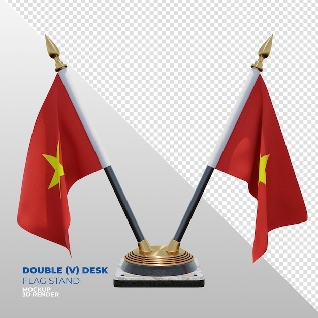 PSD supporto per bandiera da tavolo doppio con texture 3d realistico vietnam per composizione