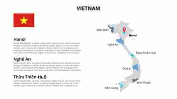 PSD ベトナムのベクトル地図のインフォグラフィックテンプレートを州の地域または州で割ったスライドプレゼンテーション