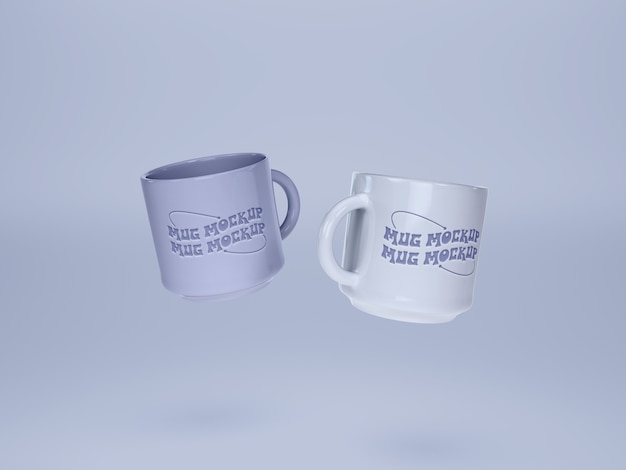 PSD view of 3d mug mock-up levitating in the air