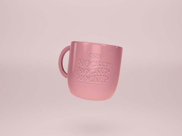 PSD view of 3d mug mock-up levitating in the air