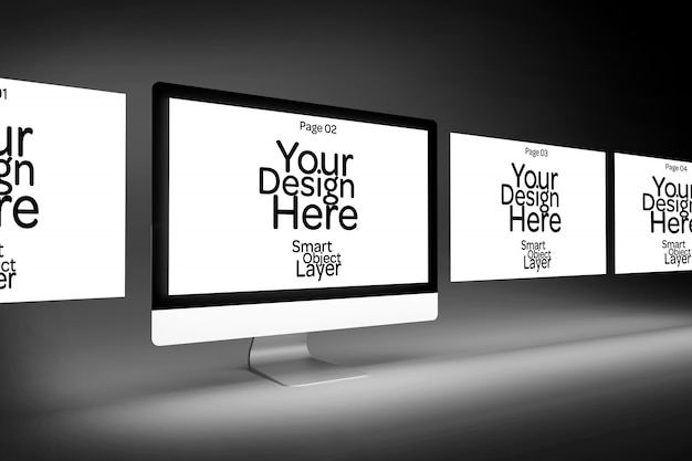 PSD visualizzazione di 4 pagine web su un mockup di computer desktop