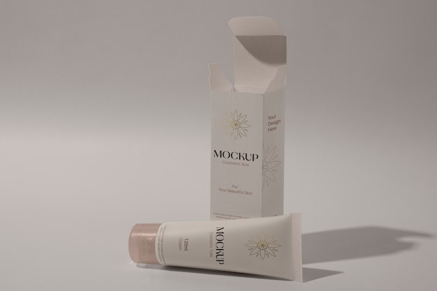 PSD view of beauty cream in mock-up packaging