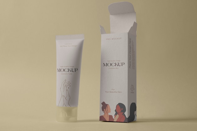 PSD view of beauty cream in mock-up packaging
