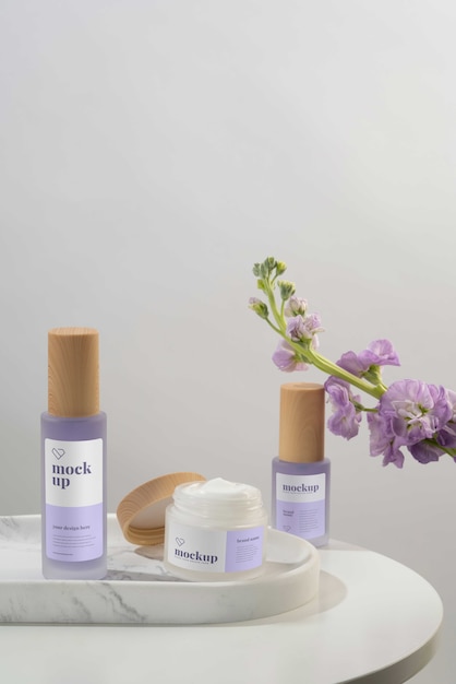 View of beauty products with packaging