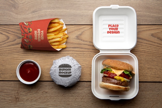 PSD to view over burger box mockup