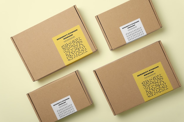 view of cardboard box with security sticker