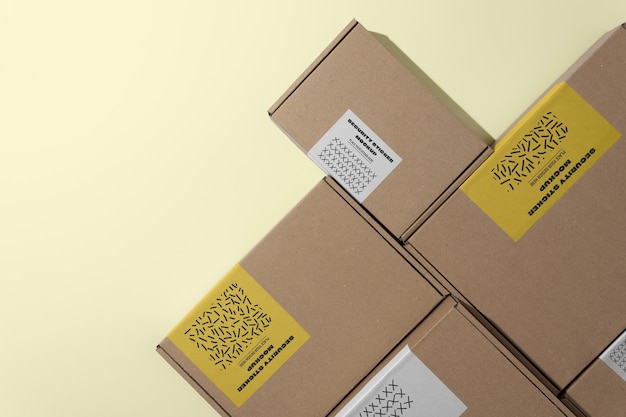 view of cardboard box with security sticker