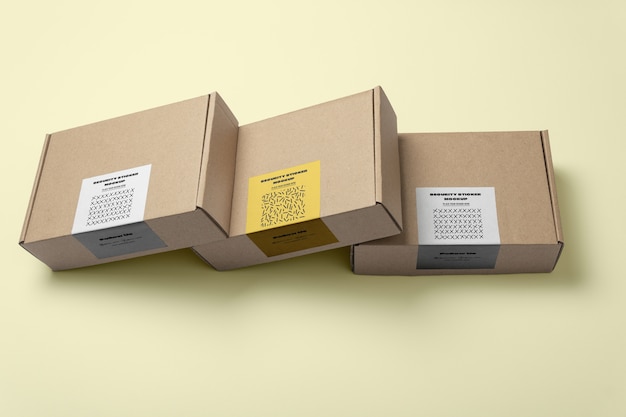 view of cardboard box with security sticker