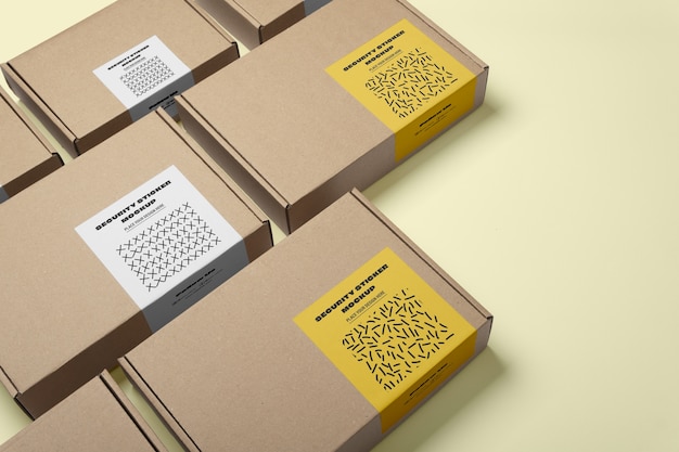 view of cardboard box with security sticker
