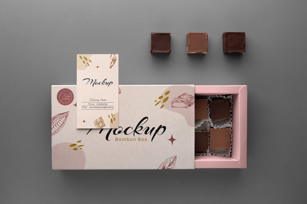 PSD view of cardboard candy box with grey background