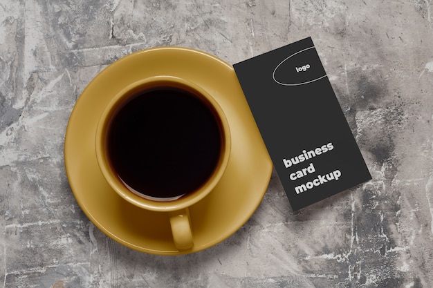 View of coffee cup with professional business card mock-up