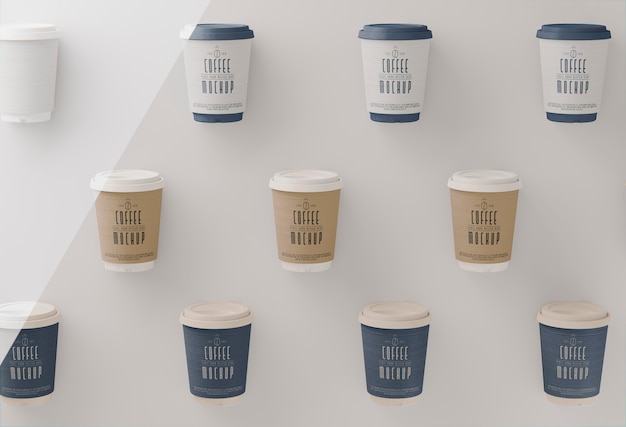 PSD above view coffee cups arrangement