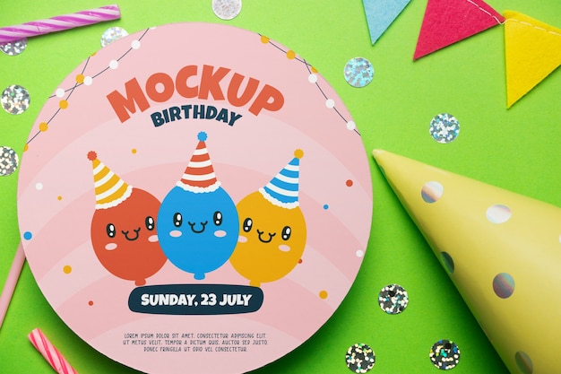 PSD view of colorful happy birthday card for children's birthday party