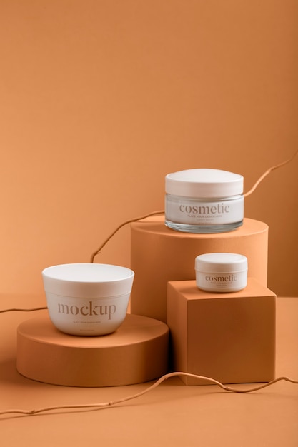 PSD view of cosmetic product with apricot color background