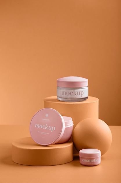 PSD view of cosmetic product with apricot color background