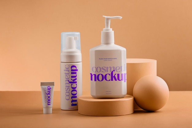 PSD view of cosmetic product with apricot color background