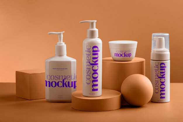 PSD view of cosmetic product with apricot color background