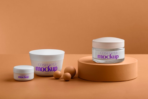 View of cosmetic product with apricot color background