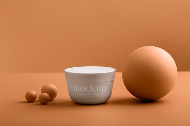 View of cosmetic product with apricot color background