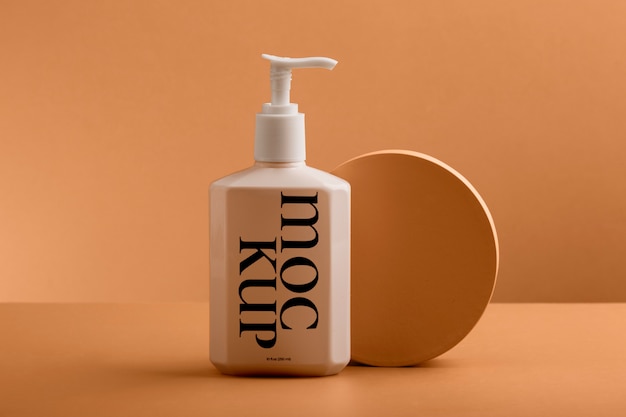 PSD view of cosmetic product with apricot color background