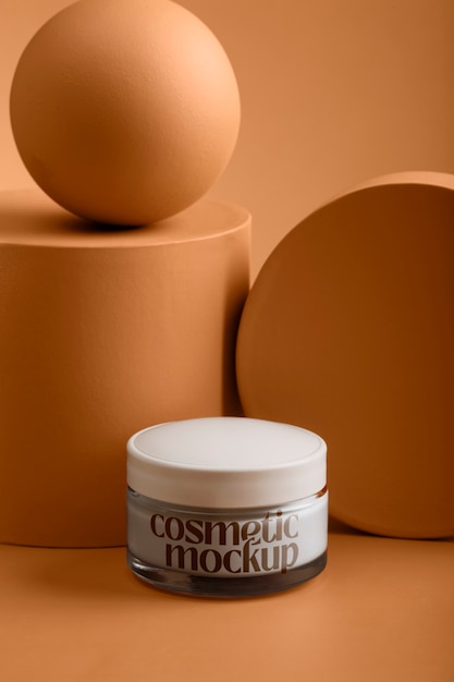 PSD view of cosmetic product with apricot color background