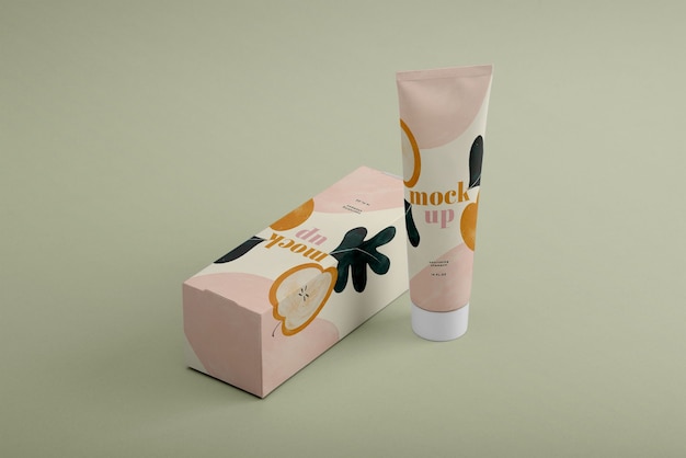 PSD view of cosmetic product with mock-up packaging