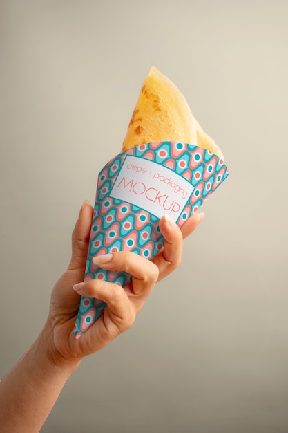 View of crepe snack in packaging mock-up