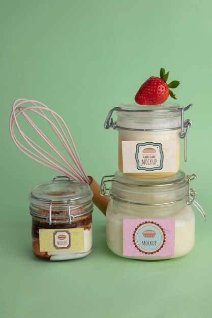 View of dessert jars mock-up