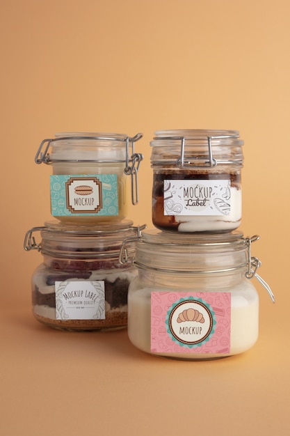 View of dessert jars mock-up