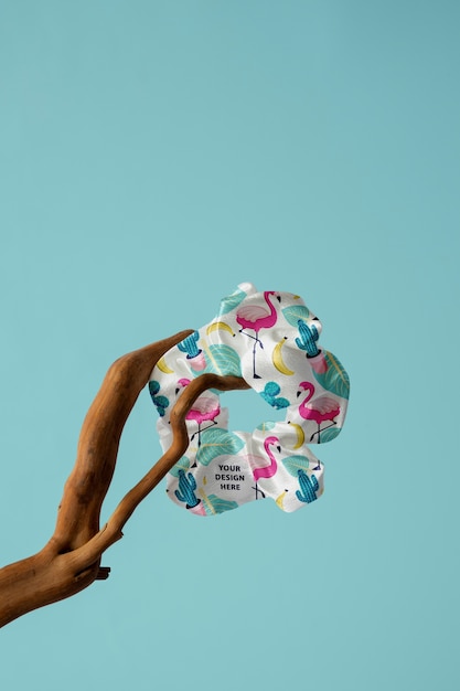 view of elastic scrunchie with different patterned fabric