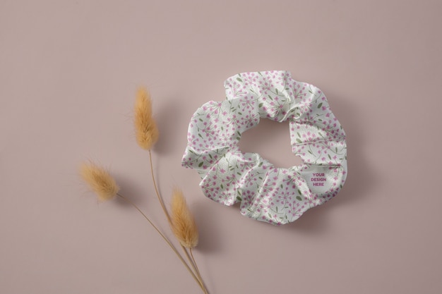 View of elastic scrunchie with different patterned fabric