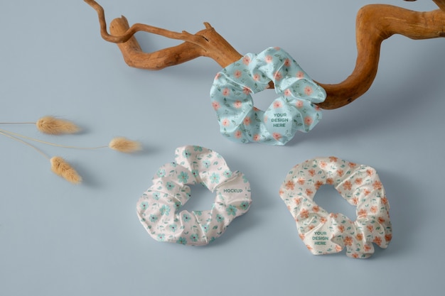 PSD view of elastic scrunchie with different patterned fabric