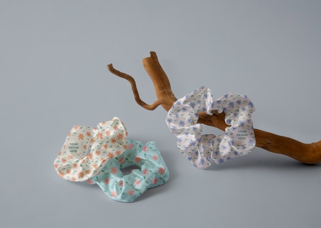 PSD view of elastic scrunchie with different patterned fabric