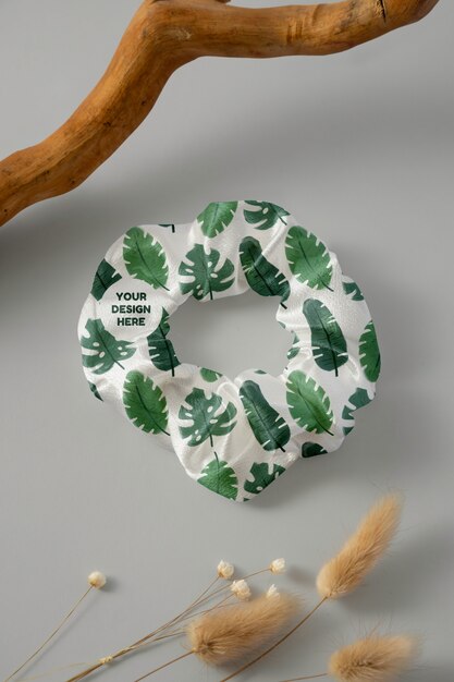 PSD view of elastic scrunchie with different patterned fabric