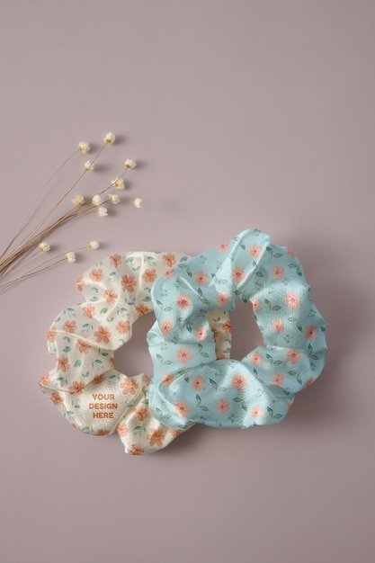 PSD view of elastic scrunchie with different patterned fabric