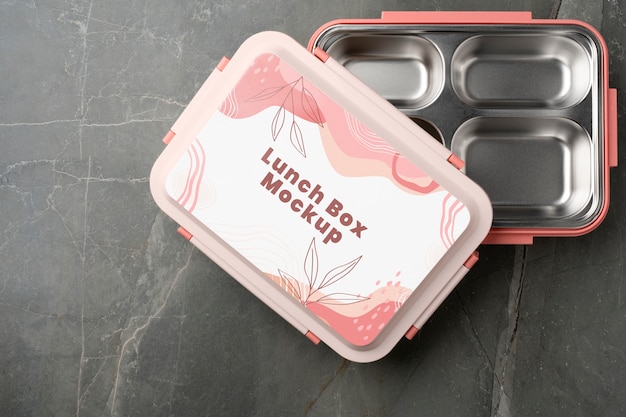 PSD view of empty lunch box mock-up