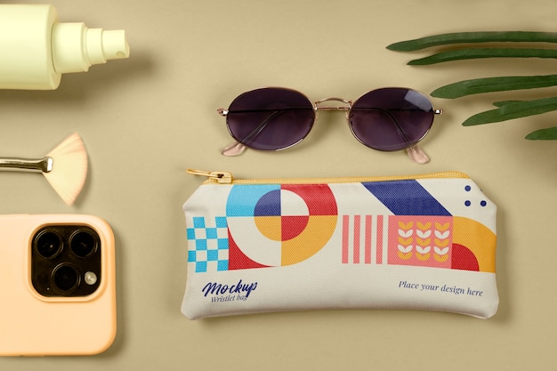 PSD above view fabric wristlet bag mockup