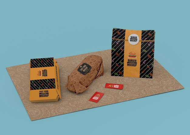 PSD view of fast food packaging mock-up design