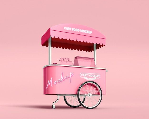 PSD view of food cart mock-up design with wheels