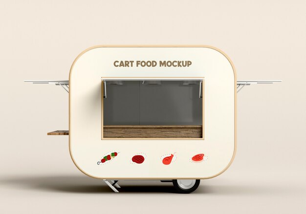 PSD view of food cart mock-up design with wheels
