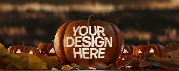 PSD vista di una zucca di halloween mock up su una scena notturna