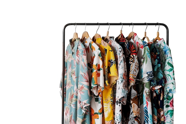 PSD view of hawaiian shirt with clothing rack