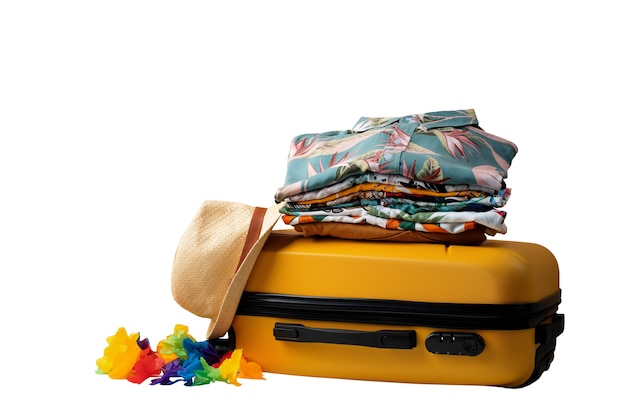 PSD view of hawaiian shirt with luggage