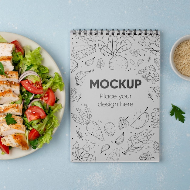 PSD above view healthy food mock-up