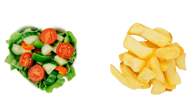 Above view healthy vs unhealthy food