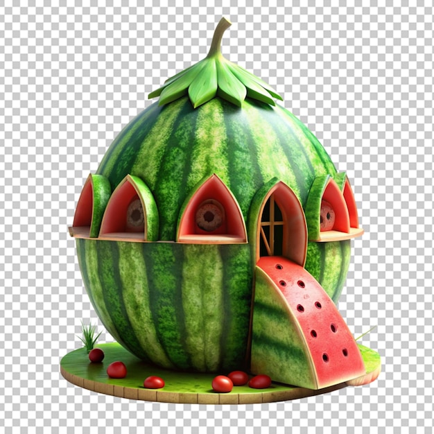 PSD view of house made from a watermelon fruit